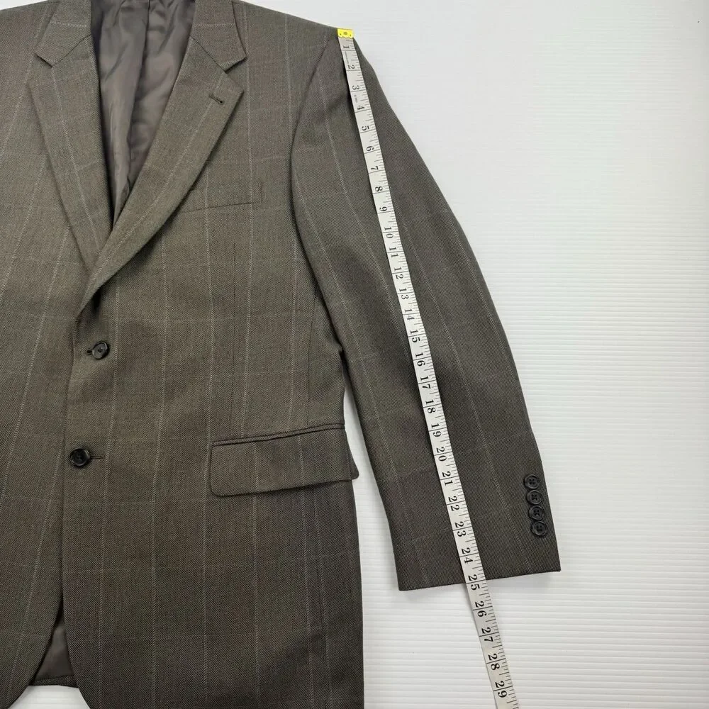 Jos A Bank 44R Sport Coat Blazer Taupe Gray Silk Camel Hair Windowpane